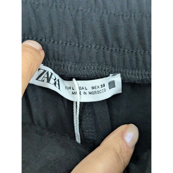 NWT Zara Pants Women Large Wide Leg Black High Waisted Trousers Chiffon Flowy - Picture 5 of 12